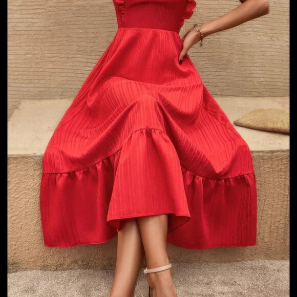 Free people  red dress sz M ruffled - Picture 4 of 11